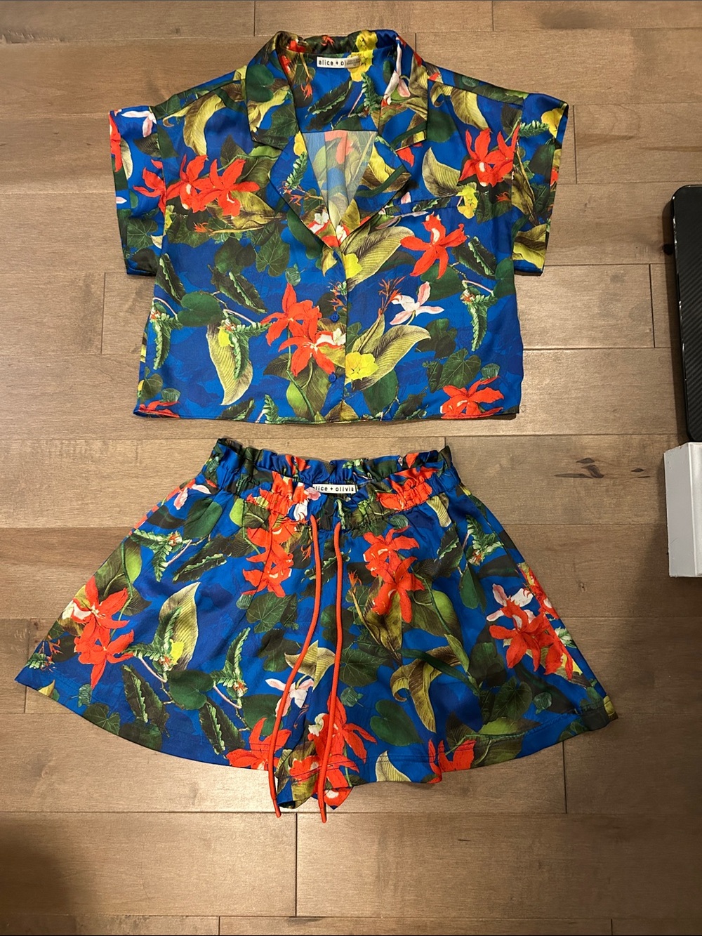 Alice & Olivia’s Crop Button-Front Top & Skirt Set - Blue Floral